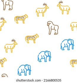 Wild Animals, Birds And Insects Vector Seamless Pattern Color Line Illustration