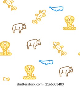 Wild Animals, Birds And Insects Vector Seamless Pattern Color Line Illustration