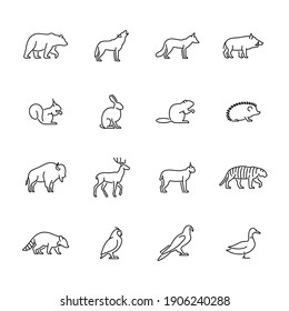 Wild animals and birds vector icons set. - Shutterstock ID 1906240288