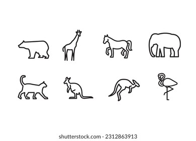 Wild animals and birds vector icons set.