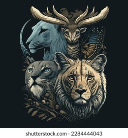 Wild animals in black background art design