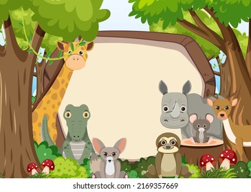 Animales salvajes con ilustración de plantilla en blanco