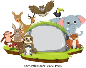 Animales salvajes con ilustración de plantilla en blanco