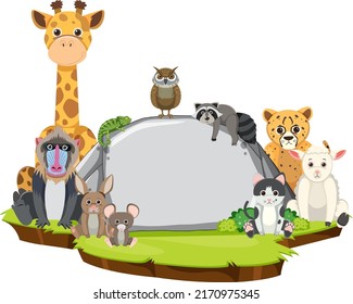 Wild animals with blank board template illustration