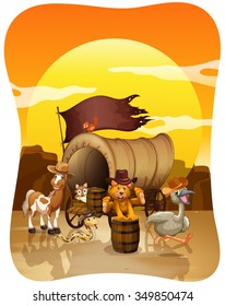 Wild animals by the wagon illustration