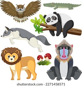 Wild Animals Cartoon Collection illustration