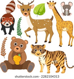 Wild Animals Cartoon Collection illustration