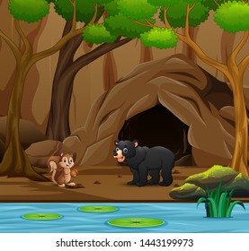 Wild animals cartoon living in the cave