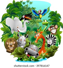 Wild Animals Cartoon On Jungle