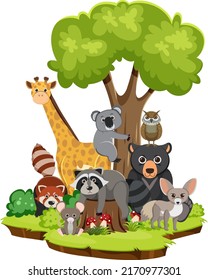 Wild animals in cartoon style illustration