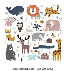Wild animals collection, baby animals vector