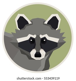 Wild animals collection Raccoon Geometric style icon round