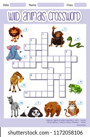 Wild animals crossword template illustration