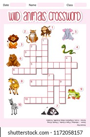 Wild animals crossword template illustration