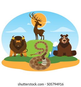 Wild animals. Deer, bear, snake, buffalo. Reserve.