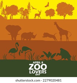 Wild animals with different color gradations and bold text to commemorate National Zoo Lovers Day on April 8