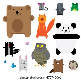 Wild animals are drawn in a funny flat style.