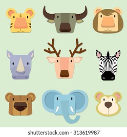 wild animals face vector illustration cartoon isolated