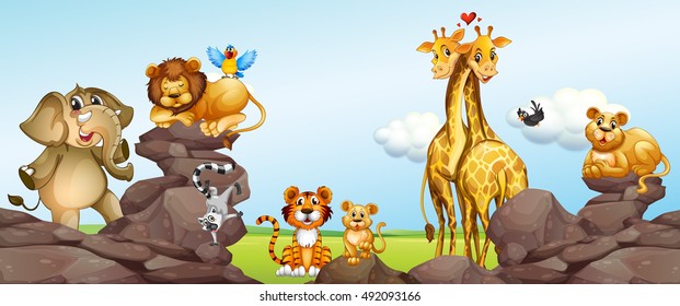 Wild animals in the field illustration