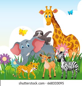 Wild animals in the field illustration