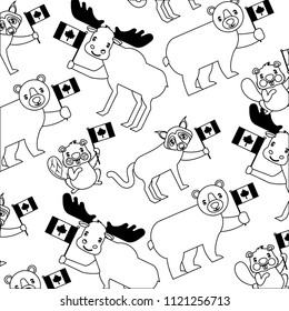 wild animals with flag canadian pattern