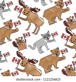 wild animals with flag canadian pattern