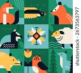 Wild animals - flat design style illustration