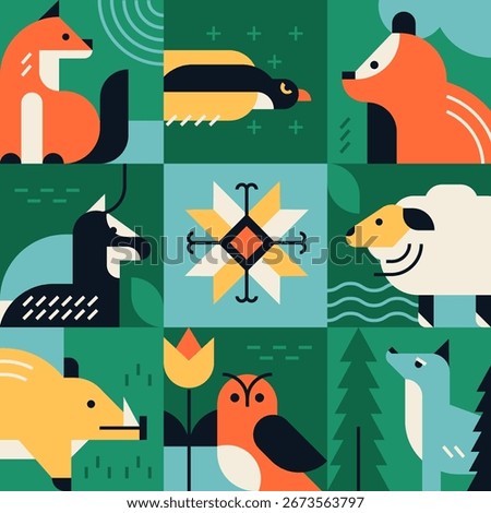 Wild animals - flat design style illustration