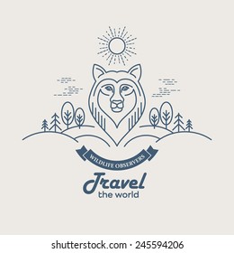 Wild animals. Flat line illustration