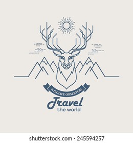 Wild animals. Flat line illustration