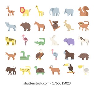 wild animals flat vector icons safari and jungle concept