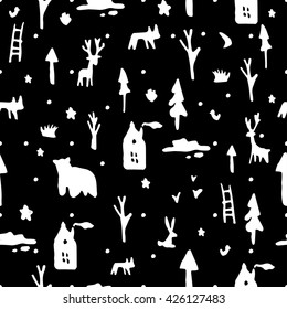 Wild animals in the forest  cute seamless pattern