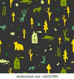Wild animals in the forest  cute seamless pattern