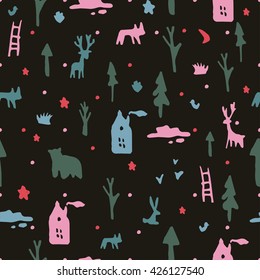 Wild animals in the forest  cute seamless pattern