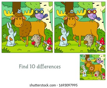 Wild Animals Forest Find 10 Differences Stock Vector (royalty Free 