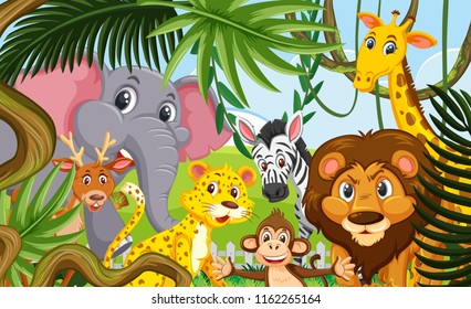 Wild animals in the forest illustration