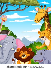 Wild animals in the forest illustration