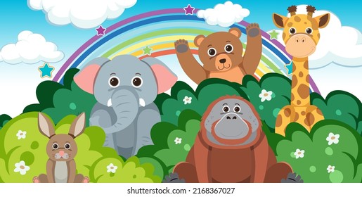 Wild animals in the forest illustration