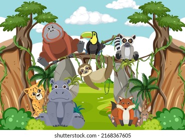 Wild animals in the forest illustration