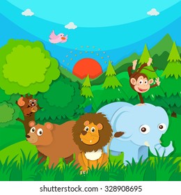 Wild animals in the forest illustration