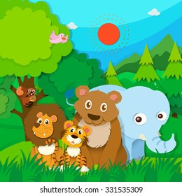 Wild animals in the forest illustration