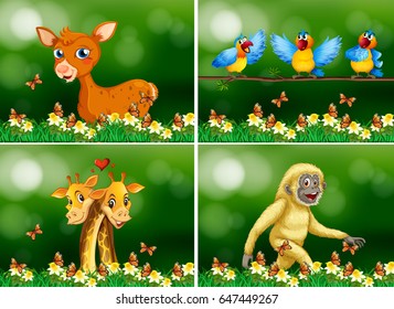 Wild animals in the forest illustration