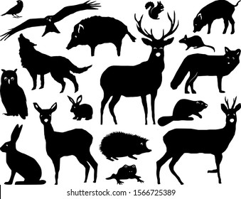 Wild Animals Forest Landscape Silhouette Vector Stock Vector (Royalty ...