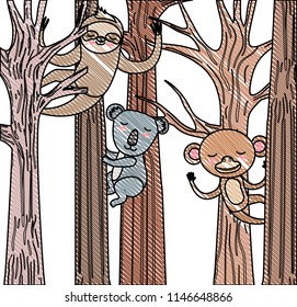 wild animals in the forest scene