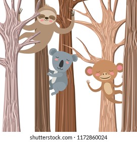 wild animals in the forest scene