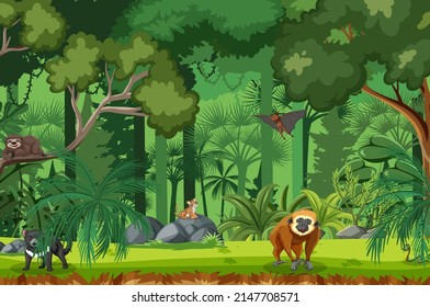 Wild animals in the forest scene illustration