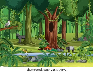 Wild animals in the forest scene illustration