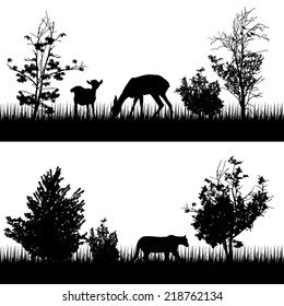 Wild Animals in the Forest Silhouettes