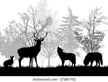 Wild Animals in the Forest Silhouettes