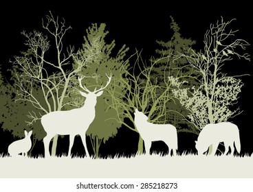 Wild Animals in the Forest Silhouettes